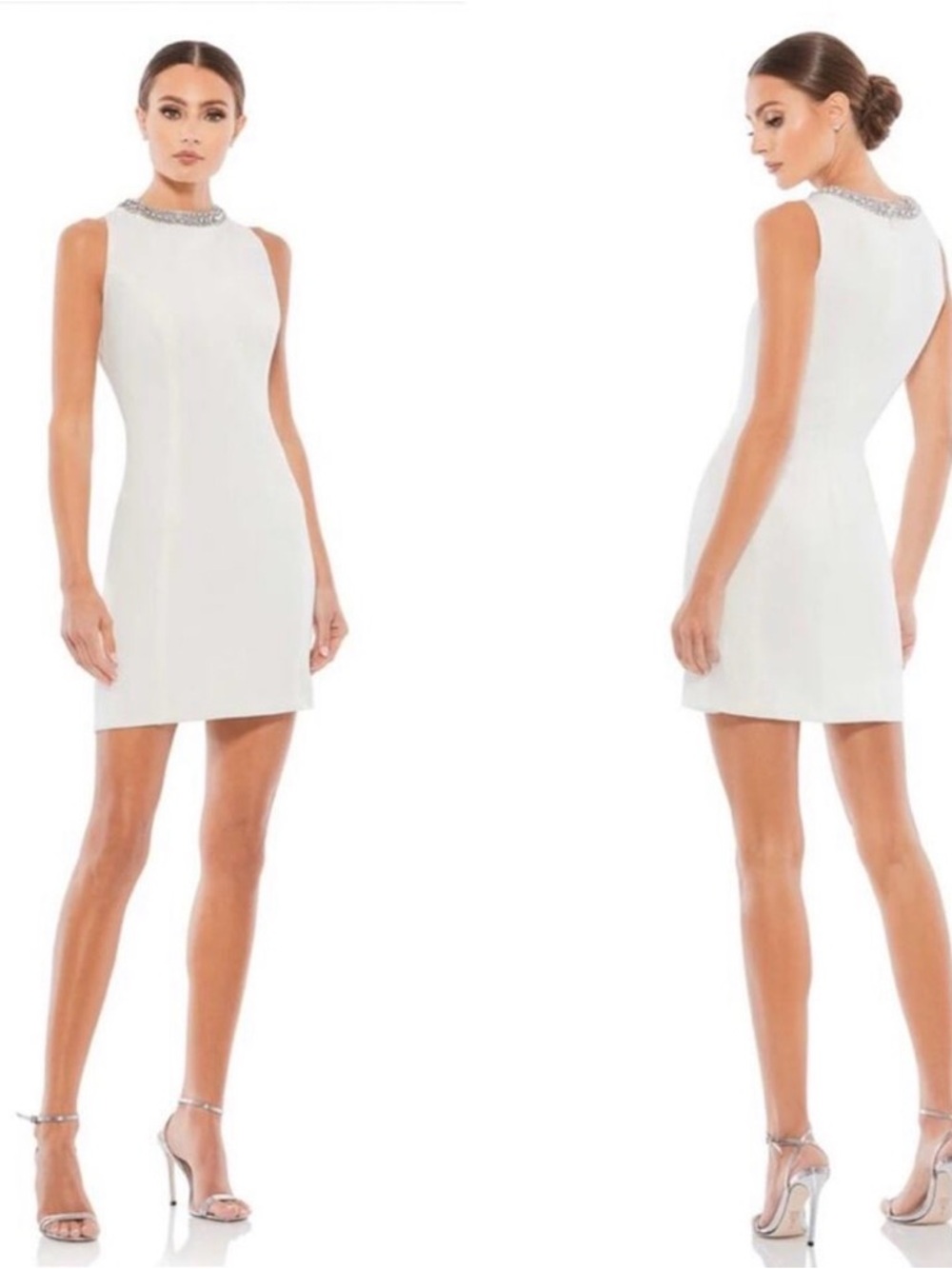 Sleeveless White Jewel-Neck Mini Dress (flaw)